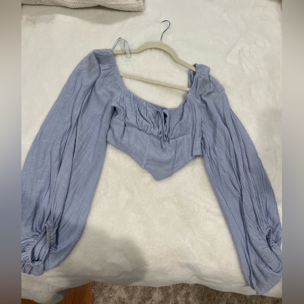 Light Blue Ruched Corset Long Sleeve Top